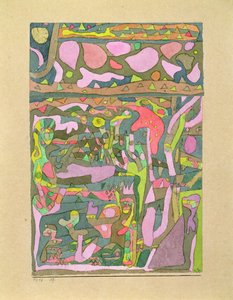 De zon ontdekt dat de wereld van kleuren al bestaat, gecompliceerde compositie door Paul Klee