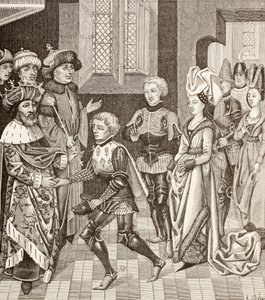 Ontvangst van Gautier-Sans-Avoir door de koning van Hongarije, die hem toestaat om met de kruisvaarders door zijn gebied te trekken tijdens de eerste kruistocht. door Paul Lacroix