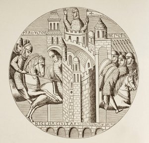 De inname van Nicaea, Turkije, door de kruisvaarders in 1097. Naar een raam in de kerk van de abdij van St. Denis, nu verwoest. door Paul Lacroix