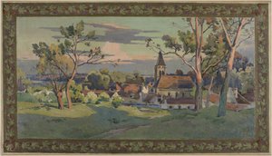 Schets voor het stadhuis van Thiais: dorp met een kerk, circa 1902