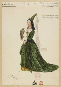Isabelle de Bavière. Kostuumontwerp voor de opera Charles VI door Fromental Halévy, 1843