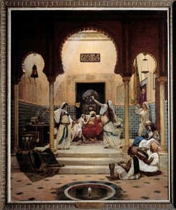 De oosterse dansers in een harem die een pasja vermaken