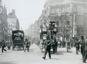 Ludgate Circus, Londen, voorbereid voor het Diamanten Jubileum van Koningin Victoria, 1897 door Paul Martin