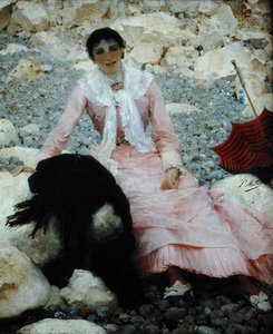 Portret van de vrouw van de kunstenaar op het strand