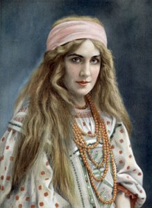 Operazangeres Marguerite Carre (1880-1947) als Snegourotchka in opera Snegourotchka, Parijs, foto door Paul Nadar uit de Franse krant "Le Theatre" juli 1908