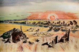 Bomber in het koren door Paul Nash