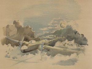Maanlichttocht, Hampden vliegt boven de wolken door Paul Nash