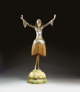 Danseres met Tulband, c.1925 (geschilderd brons, ivoor & onyx) door Paul Philippe