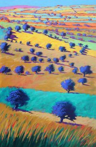 Cotswolds richting Bredon, 2021 (acryl op board) door Paul Powis
