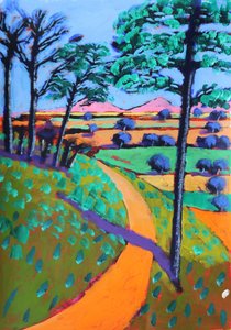 Swineyard Hill, 2021 (acryl op papier) door Paul Powis