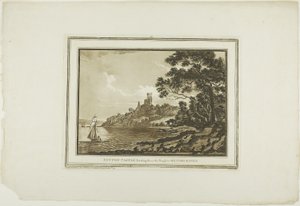 Benton Castle kijkend naar beneden naar Milford Haven, uit Twaalf Zichten in Aquatinta van Tekeningen ter Plaatse Gemaakt in Zuid-Wales door Paul Sandby