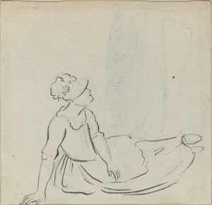Meisje met een Hoed Liggend [verso] door Paul Sandby