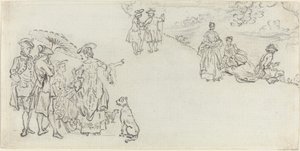 Dames en heren in een landelijk park door Paul Sandby