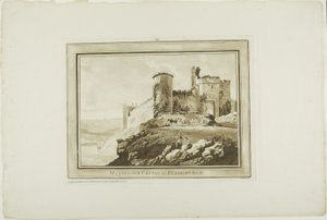 Manerbawr Kasteel in Pembroke Shire, uit Twaalf Zichten in Aquatinta van Tekeningen ter Plaatse Gemaakt in Zuid-Wales door Paul Sandby