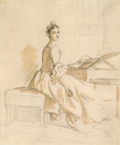 Portret van een dame aan een tekentafel