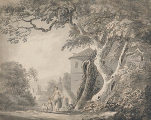 Romantisch Landschap met Figuren en een Hond