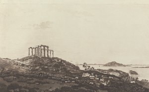 Uitzichten in de Levant: Verwoest tempel op heuvel bij Suninum met uitzicht op eilanden door Paul Sandby