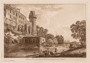 Gezichten op Warwick Castle: Caesars toren en deel van Warwick Castle vanaf het eiland, 1776