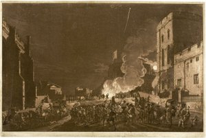 Windsor Castle vanuit de lagere binnenplaats op vijf november—Vuurwerk door Paul Sandby