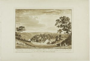 Wynnstay, zetel van Sir Watkin Williams Wynn Bart vanuit een cottage boven de nieuwe brug over de rivier Dee, Denbigh Shire door Paul Sandby