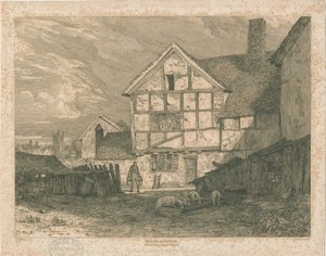 Wolverhampton - Ruïnes van een vakwerkhuis: staalgravure, nd [ca. 1815] door Paul Sandby Munn