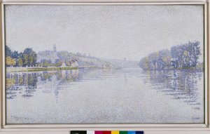 Oevers van de rivier. De Seine bij Herblay door Paul Signac