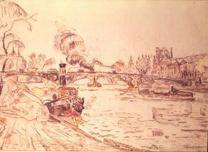 Parijs met het Louvre en Pont des Arts door Paul Signac