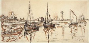 Zeilschepen in de haven van Barfleur door Paul Signac