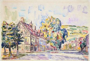 Straat met een vakwerkhuis in Normandië, ca. 1925 door Paul Signac