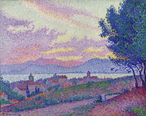 Uitzicht op Saint-Tropez, zonsondergang in het dennenbos door Paul Signac