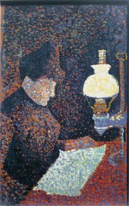 Vrouw onder de lamp door Paul Signac