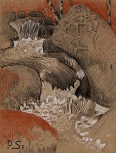 Rotsen van Huelgoat, ca 1892 (houtskool, rood  wit krijt) door Paul Sérusier