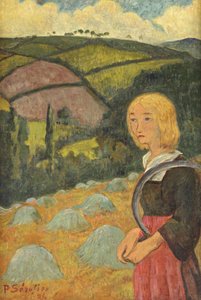 Jonge Bretonse meisje en hooibergen, 1924 door Paul Sérusier