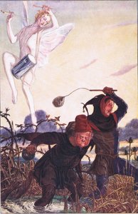 Leid monster, we zullen volgen. Ik wou dat ik Taboreri kon zien: Hij legt het erop, illustratie uit De Storm, 1908