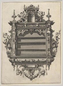 Wandgemonteerde plankeenheid uit Verscheyden Schrynwerck door Paul Vredeman de Vries