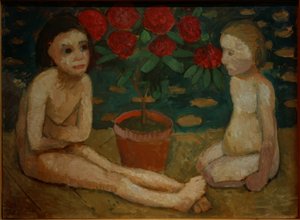 Twee zittende kinderakten door Paula Modersohn Becker