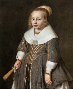 Portret van een jong meisje met een waaier door Paulus Hennekyn