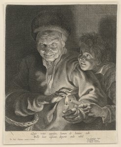 Oude vrouw en jongen met kaars door Paulus Pontius