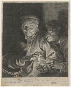 Oude vrouw en jongen met een kaars door Paulus Pontius