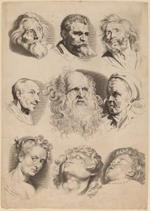 Negen hoofden door Paulus Pontius after Sir Peter Paul Rubens