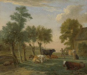Koeien in een Weide bij een Boerderij