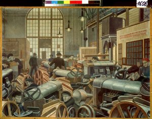 De tractorassemblagewerkplaats in de Putilov-fabriek