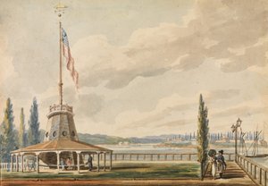 Het eerste uitzicht van de reiziger op New York—De Battery en de vlaggenmast, 1811-ca. 1813 door Pavel Petrovic Svin