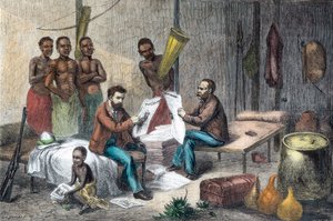 Livingstone en Stanley ontvangen kranten in Centraal-Afrika, 1871-1873 door Pearson