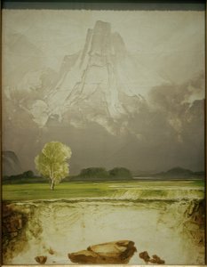 De berg Stetind met een berk door Peder Balke