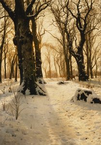 Een Bosachtig Winterlandschap met Herten door Peder Monsted