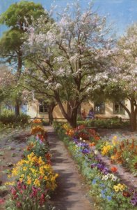 P. Mønsted, Bloeiende tuin in de lente