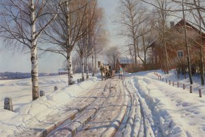 Zonnige Winterdag in Vestanvik bij Leksand, Dalarna