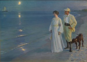 Zomeravond op het strand van Skagen, de kunstenaar en zijn vrouw door Peder Severin Kroyer