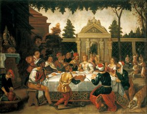 Bruiloftsfeest van Isaac en Rebecca, door een kunstenaar van de Pedro Orrente school (1580-ca 1645)